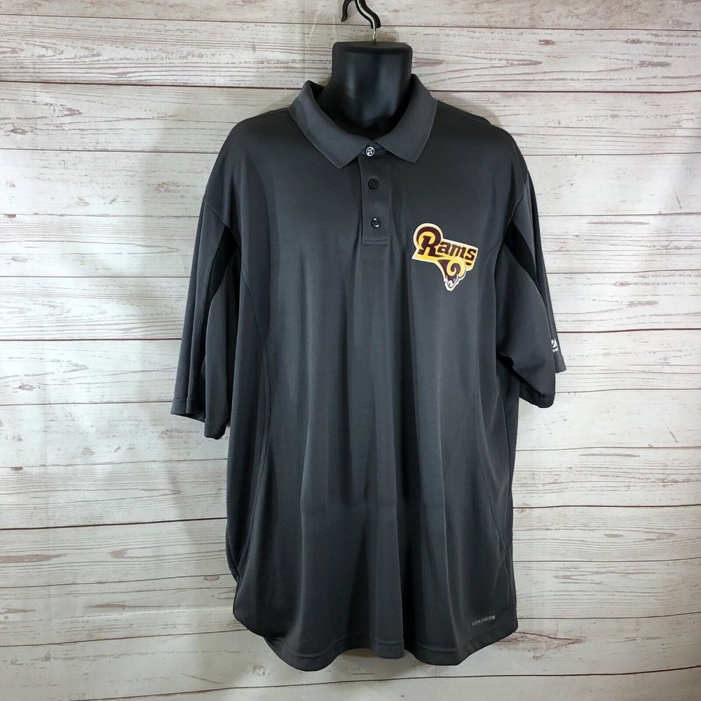 Majestic St Louis Rams Polo Shirt Mens Size 2XL NFL Football Gray Short Sleeve